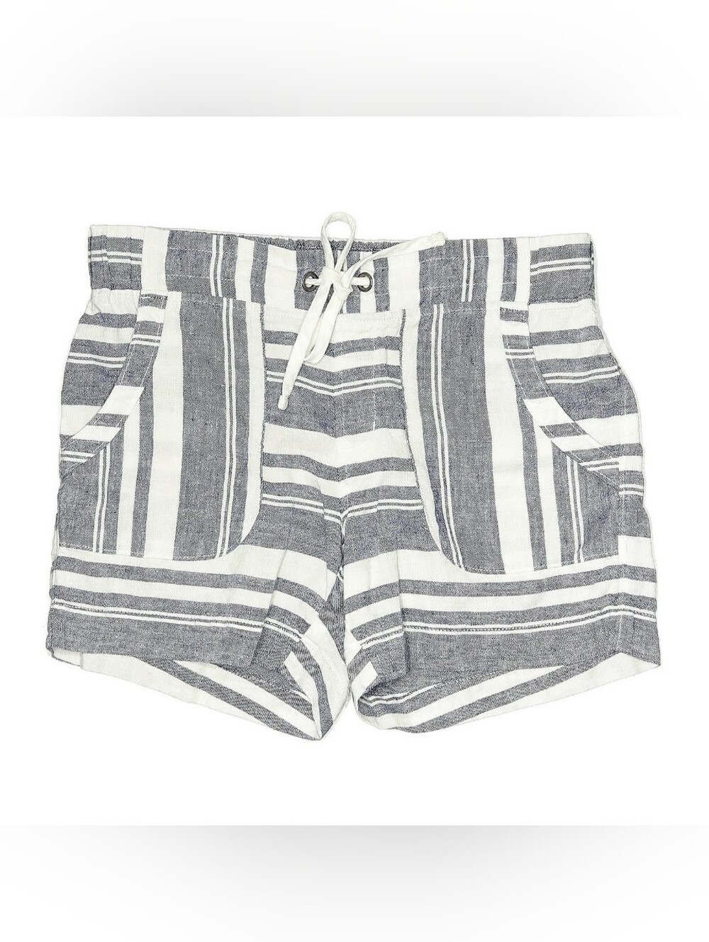 Athleta Navy & White Striped Drawstring Linen Shorts